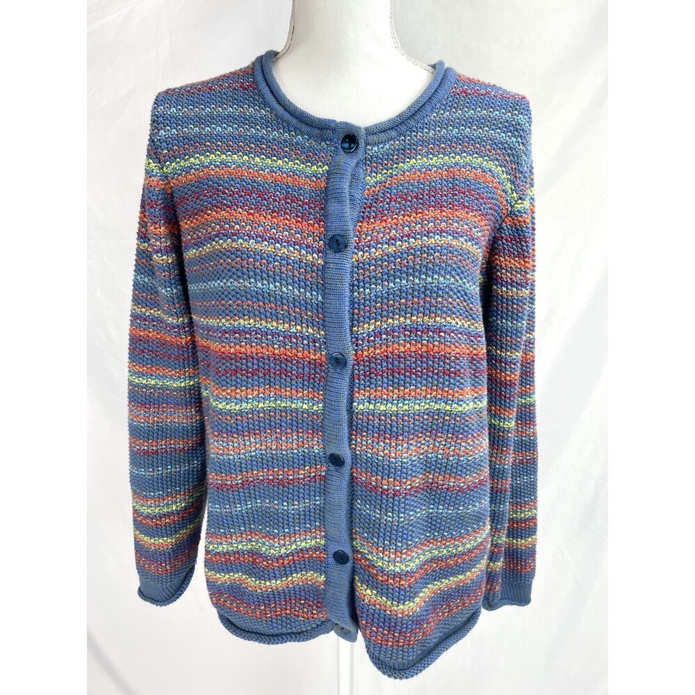 NorthStyle Cardigan Women XL Blue Striped Knit Sweater Cotton‎ Blend